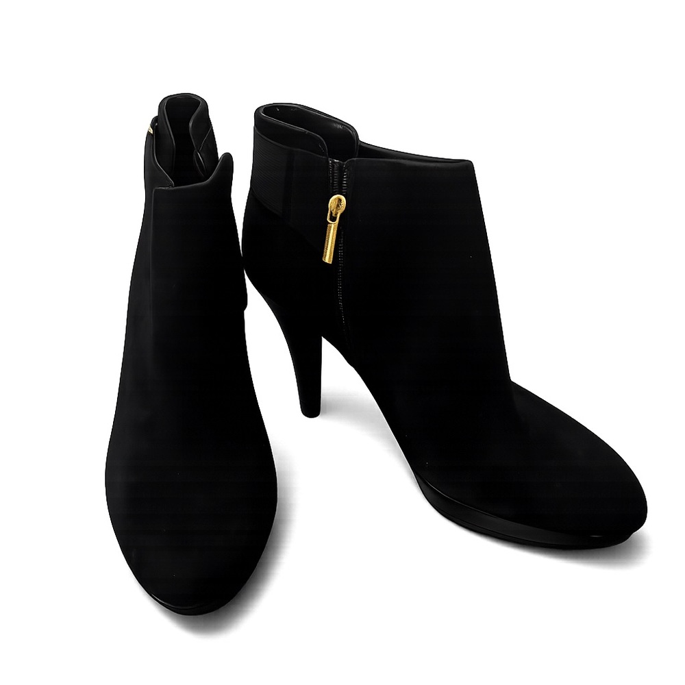 Bandolino Black Suede Stiletto Ankle Boots - Size 9 | Chic Gold Zip Booties